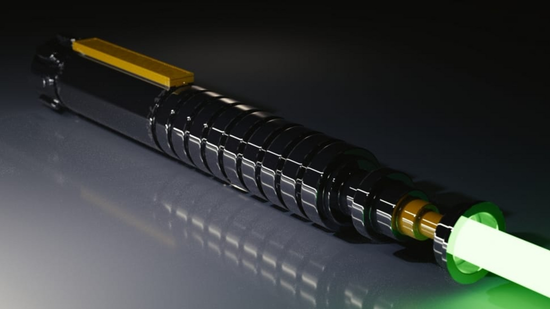 Custom lightsabers with various hilt designs and blade colors